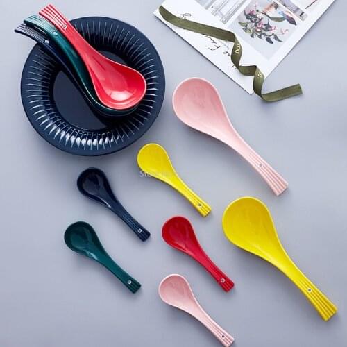 Creative Ceramic Spoon Hotel Spoon Enamel Spoons Pure Color Simple Tableware Breakfast Stir Small Spoon