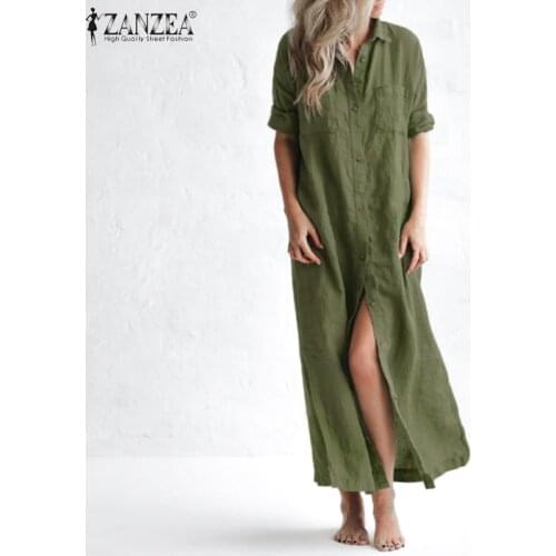 ZANZEA Casual Shirt Dress Stylish Womens Autumn Sundress Solid Long Sleeve Maxi Vestidos Female Lapel Button Robe Oversized