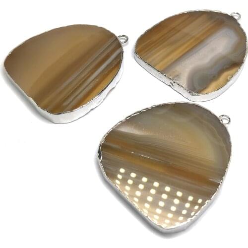 Natural Semicircular Agates Pendants Charms Necklace Pendants for Jewelry Making DIY Accessories Fit Necklaces Size 45x50mm