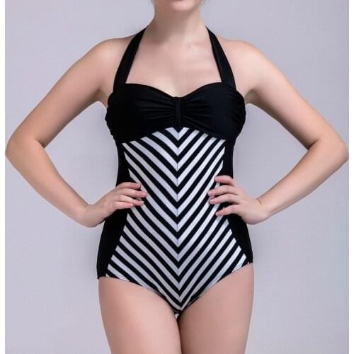 Striped Monokini Swimsuit Women Sexy Halter Bikini One-piece Bathing Suit Swimwear Plus Size Backless Slim One Piece Suits 4XL