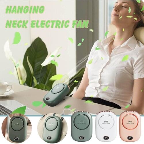 Mini Portable Fan Lazy No Leaf Usb Hanging Waist Digital Display Screen Mute Rechargeable Wearable Neckband Fans Air Cooler