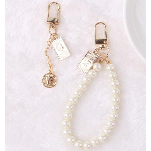 Retro pearl Keychain Double-sided Letter Card Pendant Square Chain Mobile Phone Case Chain Coin Pendant Women Bag Pendant