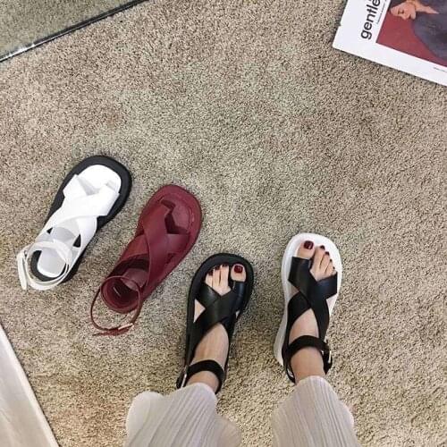 Women Summer Sandals Casual Cross-strap Black Ankle Strap Fashion Beach Flats Open Toe Office Ladies Shoe