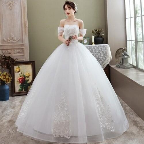 Sexy Off The Shoulder 2021 New Korean Lace Embroidery Wedding Dresses Bridal Gown Cheap Wedding Gowns Vestidos De Novia