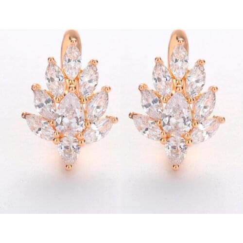 HANRESHE Leaf Shaped Stud Earrings Cute Rose Gold Filled Natural Zircon Earrings Wholesale Punk Jewelry Party Wedding Women Gift