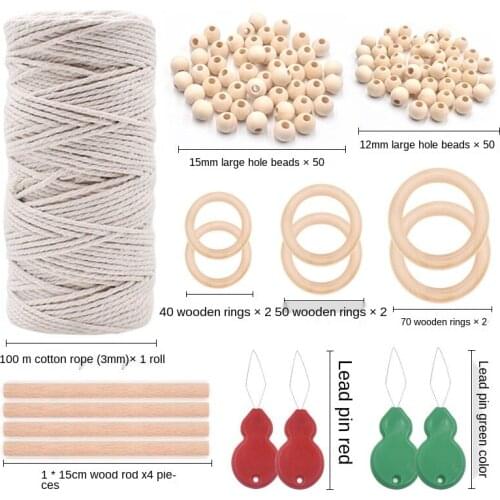 Natural Macrame Cord with Wood Ring Wooden Stick and Wooden Beads for DIY Plant Hangers, Crafts, Knitting