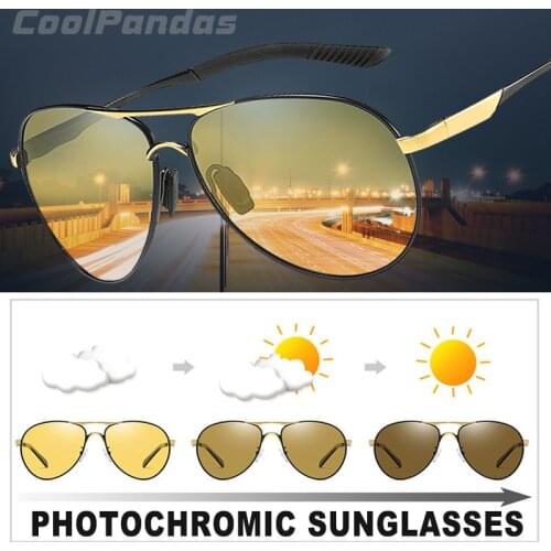 Unisex Aviation Driving Photochromic Sunglasses Women HD Polarized Yellow Lens Chameleon Sun glasses Men oculos Car Accessories
