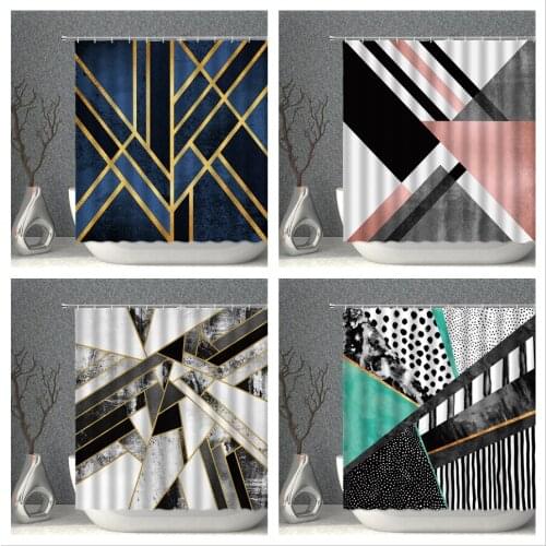 Modern Shower Curtain Waterproof Marble Geometric Splicing 3DPrint Polyester Fabric Bath Curtains Nordic Style Bathroom Screen