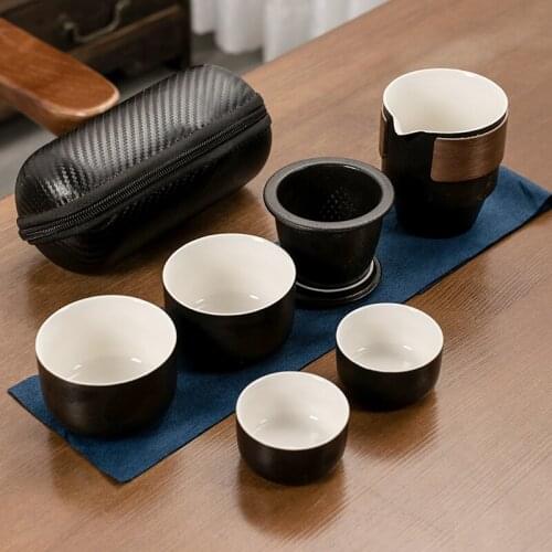 Simple Creative Tea Set Kungfu Ceramics Japanese Teapot Teacup Tea Set Portable Travel Jogo De Cha Household Tools DI50CJ