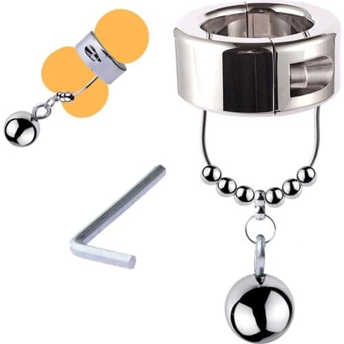Heavy Dick Penis Cock Ring Chastity Device Stainless Steel Ball Pendant Scrotum Stretcher Cockring Metal Locking Male Sex Toys