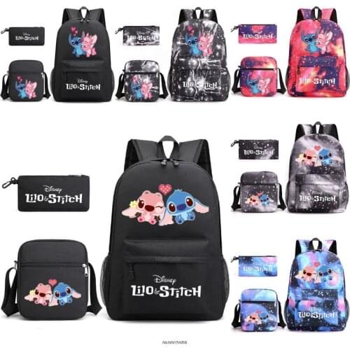Disney Stitch 3Pcs/Set Outdoor Backpack Students Backpack Crossbody Bag Pencil Case School Bag Casual Laptop Mochilas