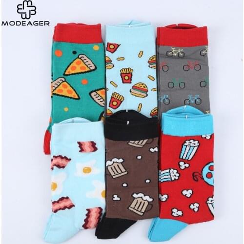 High Quality 200 Needle 80% Combed Cotton Mens Socks Pizza Coffee Novelty Food Socks Chaussette Homme sock