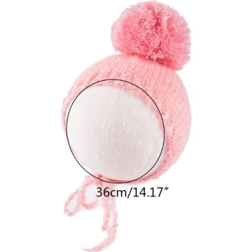 W3JF Newborn Photography Posing Props Knitted Warm Wool Ball Hat Baby Infants Beanies Photo Shooting Accessories