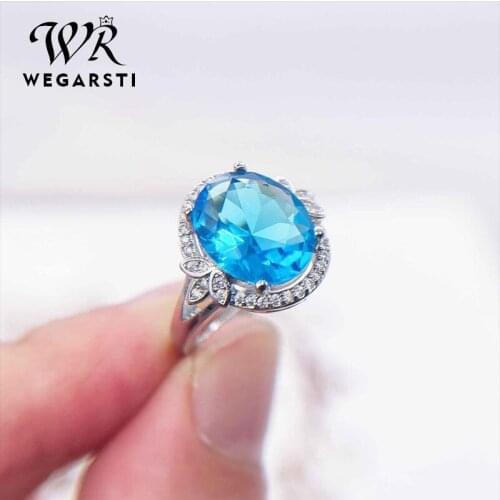 WEGARSTI 925 Sterling Silver Topaz Citrine Sapphire Gemstone Wedding Engagement Ring Fine Jewelry Wholesale Drop Shipping