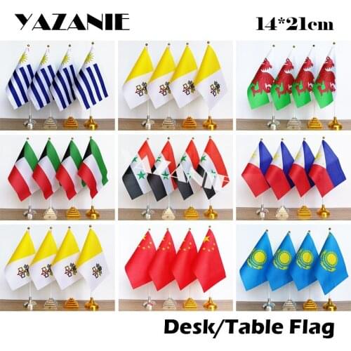 YAZANIE 14*21cm 4PCS Uruguay Vatican Welsh Kuwait National Table Flag Syria Philippines China Kazakhstan World Country Desk Flag