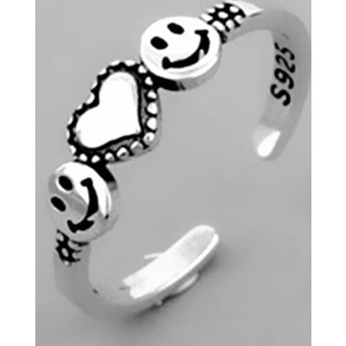 YIZIZAI Dainty Smiling Face Love Heart Thai Silver Color Ring Sweet Open Ring For Women Party Jewelry