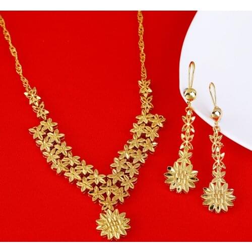 22K Gold Ethiopian Jewelry Sets For Bride Wedding Necklace Earrings Arab Africa Jewelry Gifts
