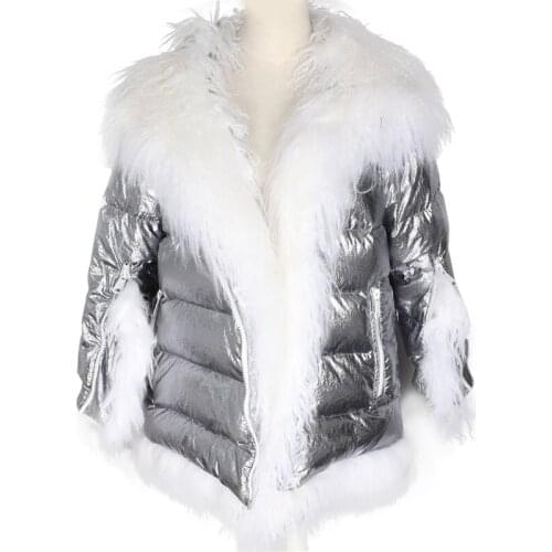 2020 New Winter Parkas Women Coat Duck Down Jacket Real Lamb Fur Collar Silver Streetwear Outerwear