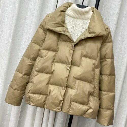 Woman Stand Collar Slim Ultra Light White Duck Down Short Jackets Ladies Warm New Classic Style Overcoats