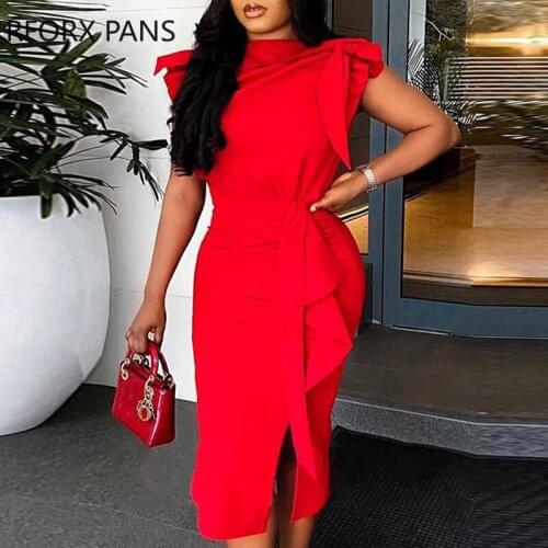 Women Solid Elegant Tank Tape Silt Bodycon Party Sexy Red Dress