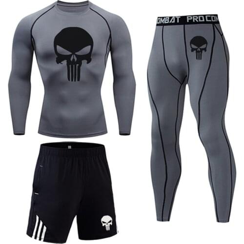 Winter Top quality thermal underwear men underwear sets Sweatshirt sweat quick drying Skull compression underwear men clothing