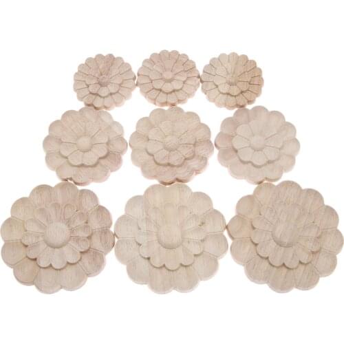 1pc Floral Wood Carved Decal Corner Appliques Frame Wall Furniture Woodcarving Decorative Figurines Crafts Home Decor 6/8/10cm