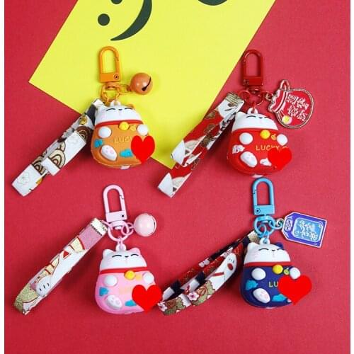 2021 Cute 3D Resin Maneki Neko Lucky Cat Fortune wristband Keychain Key Chain Car For Women Bag Pendent Charms D540
