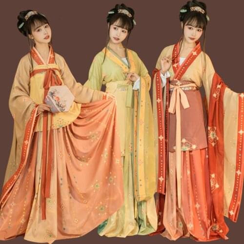 2021 chinese hanfu dress ancient jin dynasty big sleeve vintage festival outfit embroidery and floral printing dance hanfu