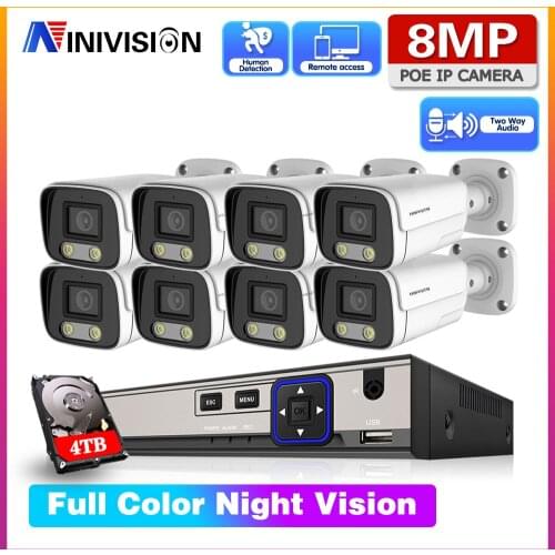 Two-way Audio Video Surveillance IP POE Camera Set 4K 8ch NVR Kit HD Color Night Vision 8 Channels CCTV Security Camera System
