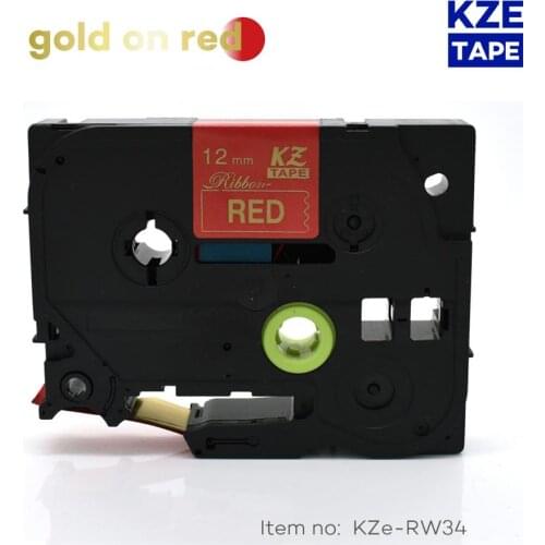 12mm*4m Tze-RW34 Gold on Red TZe Satin Ribbon Label Tape for Brother P-touch ribbon printer tz-RW34 tze RW34 TZ-RW34 tze tape