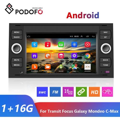 Podofo 7" 2 din Car Radio Multimedia Player Android 8.1 2 Din GPS Autoradio For Transit Fiesta Focus Galaxy Mondeo Fusion C-Max