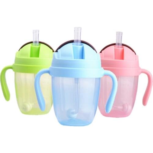 300ml Cups Leakproof Suction Feeding Bottle Portable Non Toxic Straw With Handles Milk Wide Mouth Water PP Training Babies