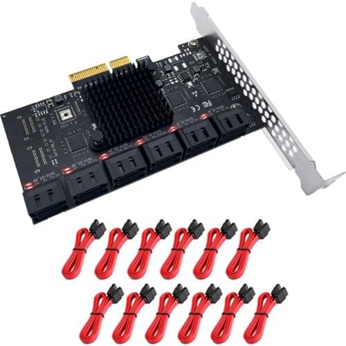 Chia Mining 12 Port SATA 3.0 PCIe Card SATA Controller 6G Internal Adapter Converter PCI Express X4 To SATA Expansion Card Riser
