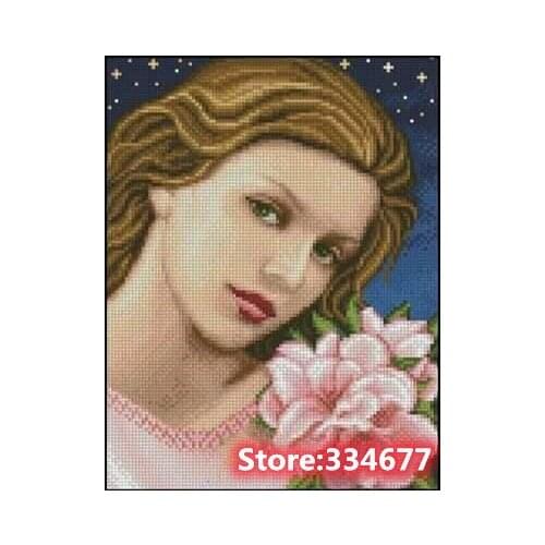 New Girl with Azaleas Child Sewing Kit Top Quality Embroidery Needlework 14CT Unprinted Art Cross Stitch Kits DIY Handmade Decor