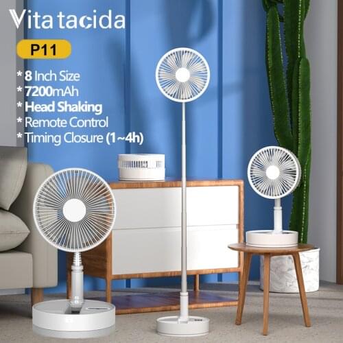 P11 7200mAh 8 Inch Folding Electric Fan with USB Adjustable Length Portable Wireless Fan for Home Study and Outdoor Camping