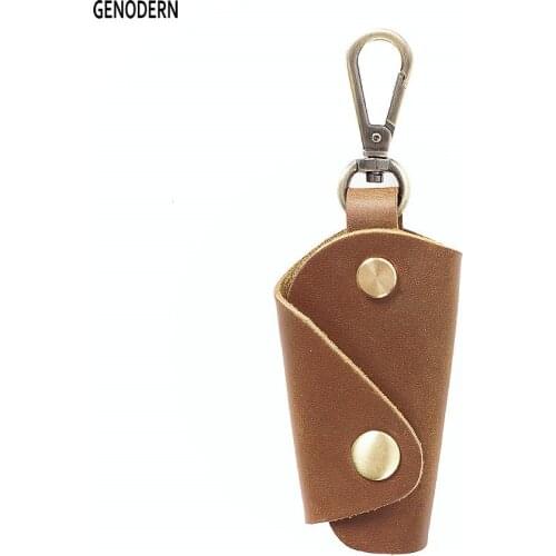 GENODERN New Arrival Genuine Leather Key Holder Vintage Crazy Horse Leather Key Bag Keychain Portable Mini Key Case