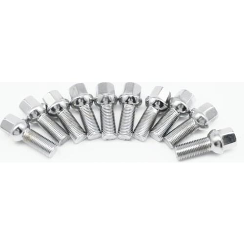 5/10/20 PCS M14x1.5 Chrome Wheel Lug Bolts Ball Seat Shank Length 23/28/31/35/40/45/51/63mm fit Audi Mercedes or More