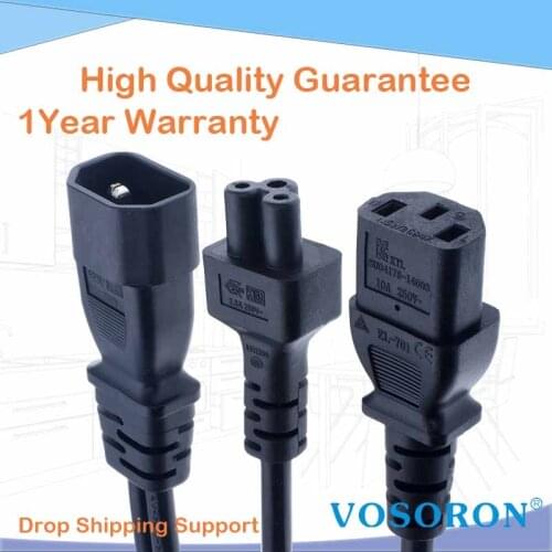 IEC320-C14 To C13 + C5 Socket Splitter Power Cord Cable AC Cabinet Server UPS 1 To 2