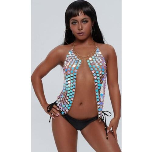 Exaggerated Sexy Womens Sequins Plastic Bra Chain Chest Body Jewelry For Women Handmade Charm Body Jewelry Dropshipping