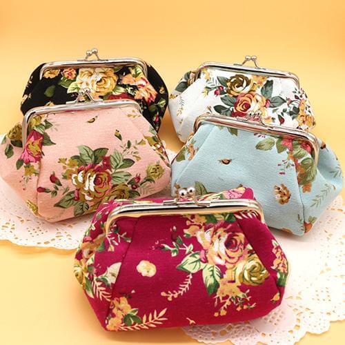 Classic Print Creative Coin Purse Painting Change Purse Flower Printed Canvas Wallet Card Holder Coin Purse Clutch Handbag Bag