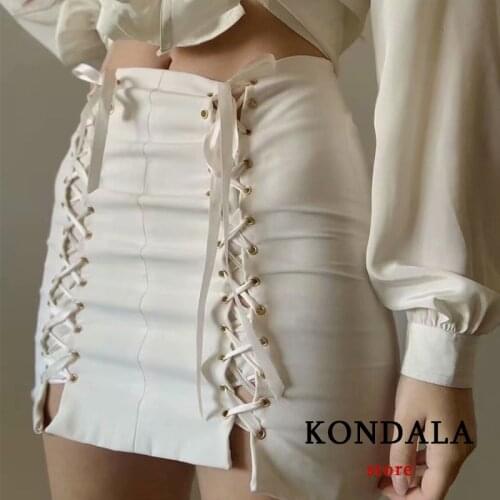 KONDALA Za 2021 Women Chic White High Waist Sexy Mini Skirts Sheath Crossed Side Split Skirts Summer Y2K Streetwear Fladas Mujer