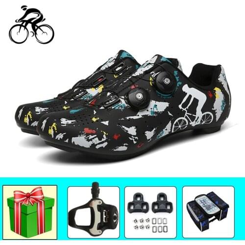Athletic Unisex Racing Bicycle Shoes Sapatilha Ciclismo Self-locking Breathable Road Cycling Sneakers Add Pedals Riding Sport