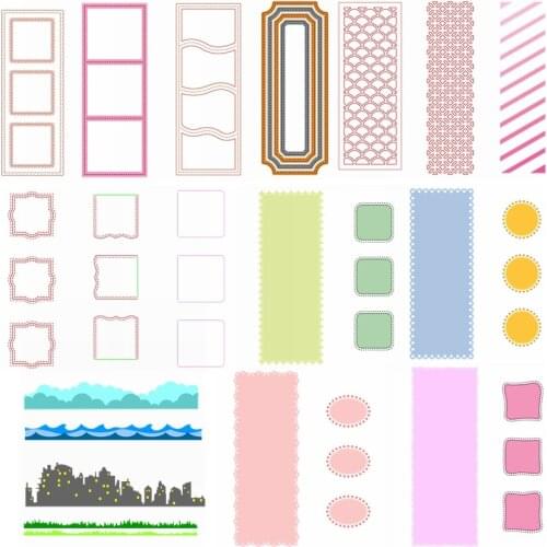 Slimline Metal Cutting Dies Set Stitched Rectangle Scallop Scale Round Irregular Geometry Lawn Architecture Border Frame 2021