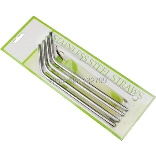 4pcs Stainless Steel Metal Drinking Straws Bent + 1pcs Drinks Cleaning Brush Reusable Washable Bar Drinks Party Decor Set