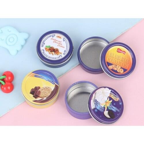 2Pcs 1/12 Scale Miniature Dollhouse Miniature Metal Cookies Box Miniatural Food for Dollhouse Decor Kids Toys