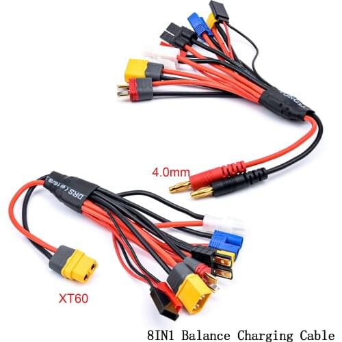 Multifunction Balance Charging 8IN1 Soft Silicone Charging Wire XT60 Connector to XT60 XT30 T Plug JST EC3 Wire Cable for RC