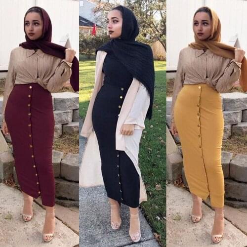 Fashion Womens Skirt Muslim Bottoms Long Skirts Knitted Cotton Pencil Skirt Ramadan Party Worship Service Islamic Clothing