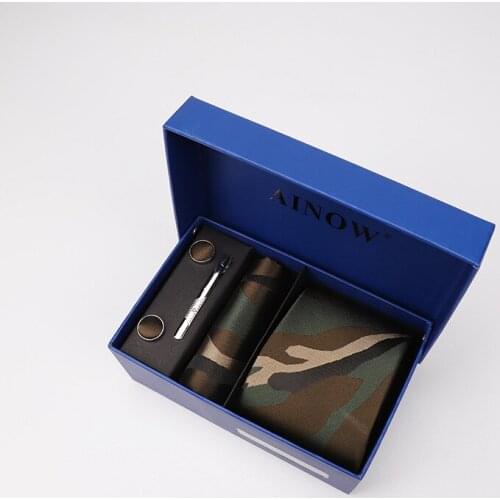 Mens Accessories 2019 Tie Gift Blue Box Men Neckties Hankerchief Pocket Square 4 In 1 Corbatas Para Hombre Gift for Men