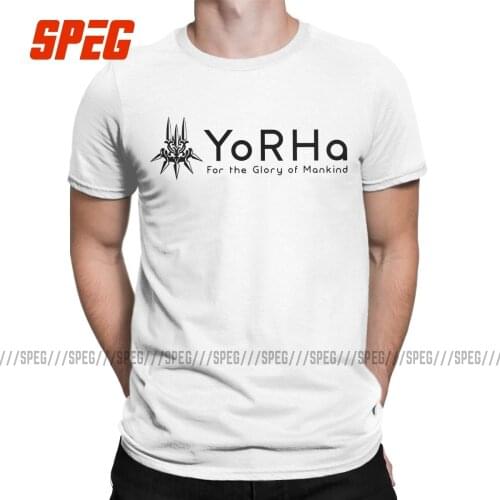 Mens T-Shirts NieR Automata 2B Manga Novelty 100% Cotton Tees Short Sleeve YoRHa T Shirt Crewneck Clothes Plus Size