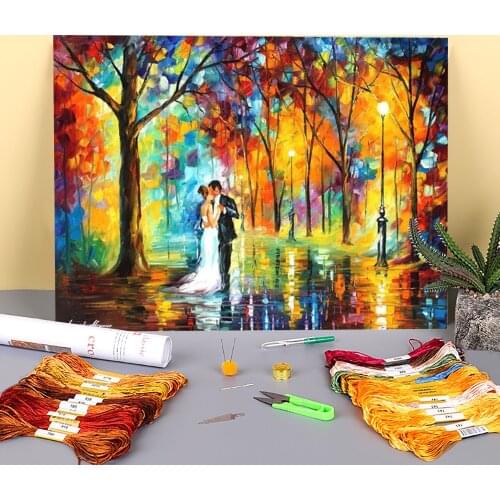 Rainy Wedding Printed Water-Soluble Canvas 11CT Cross-Stitch Complete Kit Embroidery DMC Threads Knitting Handmade Decor